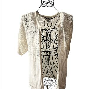 White House Black Market Elegant Cream Open Knit Cardigan Sz M Women